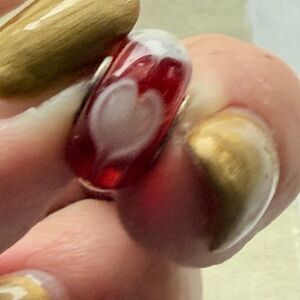 European Glass Charm Bead – Red Core with White Heart Detail